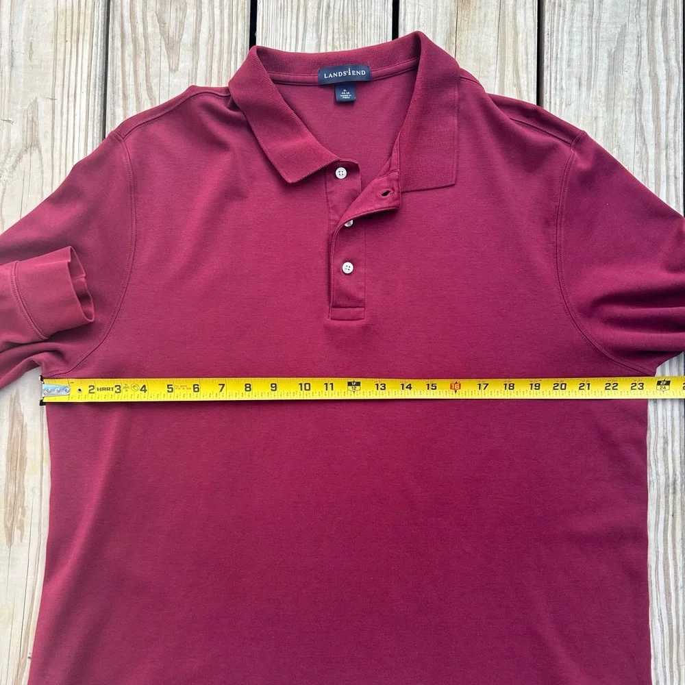 LANDS' END Rugby Shirt Men XL 46-48‎ Red Long Sleeve Polo Shirt